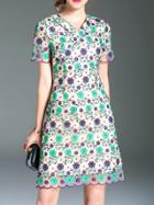 Shein Multicolor V Neck Gauze Embroidered Dress
