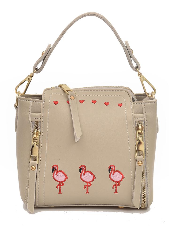 Shein Flamingo Embroidered Pu Shoulder Bag