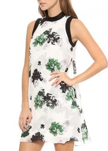 Rosewe Romantic Print Design Round Neck Sleeveless Mini Dress