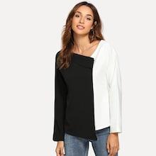 Shein Asymmetric Hem Contrast Blouse
