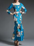 Shein Blue Floral Mermaid Maxi Dress