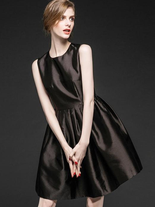 Shein Black Round Neck Sleeveless Flare Dress