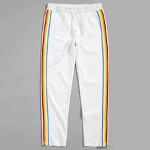 Shein Men Rainbow Stripe Tape Side Sweatpants