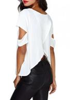 Rosewe Chic Round Neck Short Sleeve High Low T Shirt