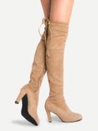 Shein Camel Faux Suede Lace Up Side Zipper Over The Knee Boots