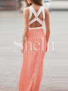Shein Pink Convertible Sleeveless Color Block Pleated Maxi Dress