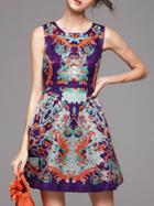 Shein Purple Jacquard Pockets A-line Dress
