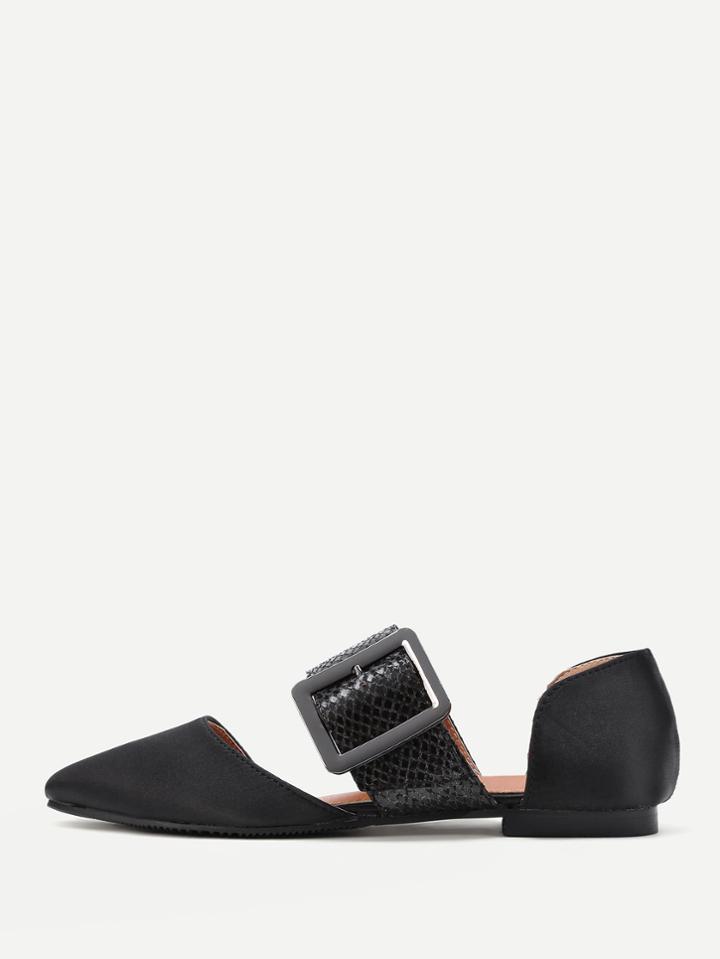 Shein Satin Flats With Snake Print Strap
