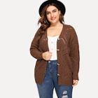 Shein Plus Eyelet Button Up Sweater Coat
