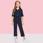 Shein Girls Button Front Solid Jumpsuit
