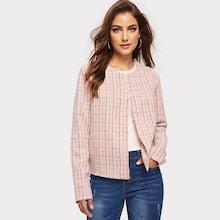 Shein Open Front Raw Edge Tweed Coat
