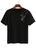 Shein Red Nail Hand Embroidery T-shirt