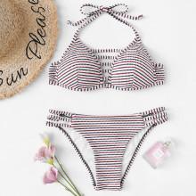 Shein Ladder Strap Neck Striped Bikini Set