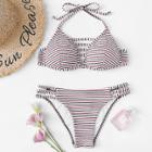 Shein Ladder Strap Neck Striped Bikini Set
