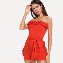 Shein Frill Trim Self Tie Waist Romper