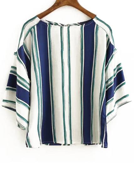 Shein Blue White Vertical Stripe Loose Blouse