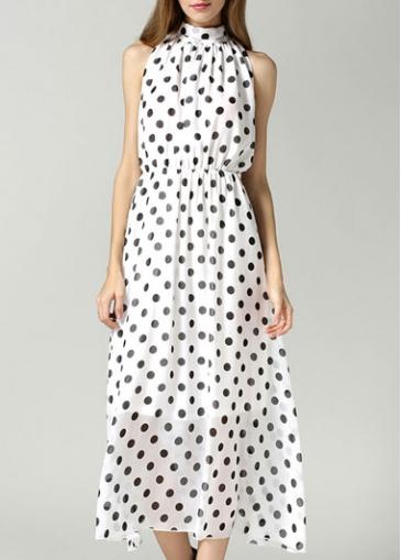 Rosewe Elastic Waist Polka Dot Maxi Dress