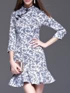 Shein White Collar Print Frill Dress