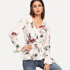 Shein Ruffle Trim Self Belted Floral Top