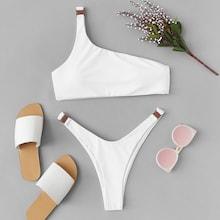 Shein Hook Detail One Shoulder Bikini Set