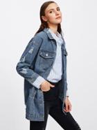 Shein Drop Shoulder Ripped Denim Jacket