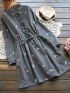 Shein Embroidery Drawstring Waist Frill Trim Shirt Dress