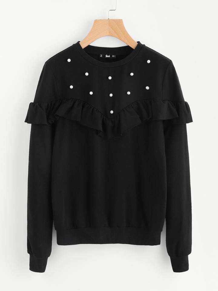 Shein Pearl Beading Frill Detail Sweatshirt