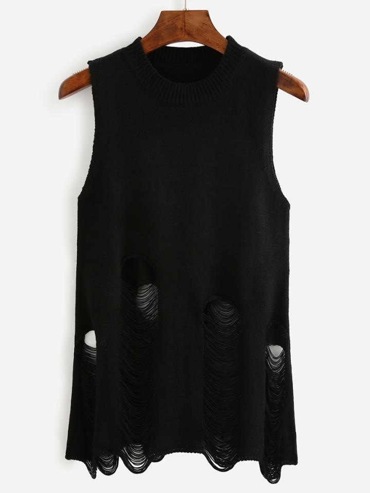 Shein Black Ripped Knitted Tank Top