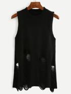 Shein Black Ripped Knitted Tank Top