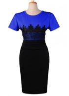 Rosewe Blue And Black Color Blocking Short Sleeve Dress