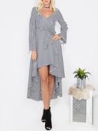 Shein Pinstripe Hi-lo Long Sleeve Dress Navy