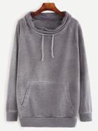 Shein Heather Grey Distressed Funnel Collar Sweatshirt
