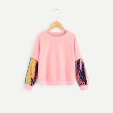 Shein Girls Drop Shoulder Sequin Sleeve Sweatshirt