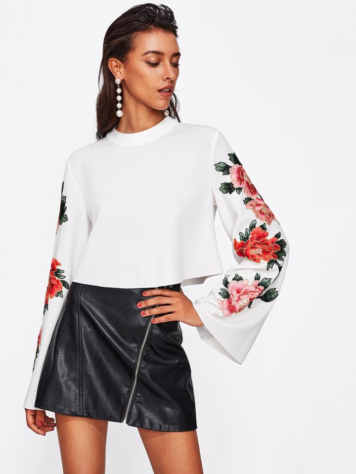 Shein Flower Patch Trumpet Sleeve Sweatshirt