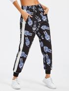 Shein Astronaut Print Stripe Contrast Side Pants