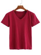 Shein Fuschia V Neck T-shirt
