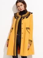 Shein Yellow Contrast Embroidered Lace Trim Collarless Coat