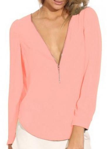 Rosewe Sweet V Neck Long Sleeve Pink T Shirt For Autumn