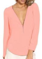Rosewe Sweet V Neck Long Sleeve Pink T Shirt For Autumn