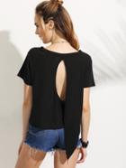 Shein Black Cut Out Back Asymmetrical T-shirt
