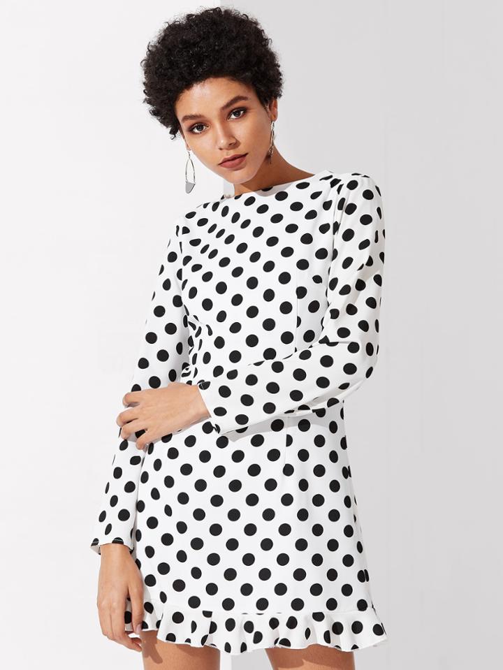 Shein Princess Seam Detail Ruffle Hem Polka Dot Dress