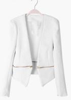 Rosewe Office Lady Essential Long Sleeve White Blazers With Zipper