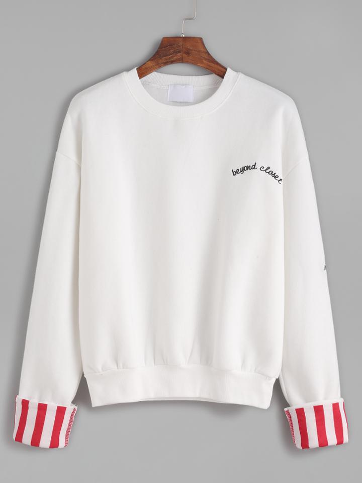 Shein Embroidered Contrast Cuffed Sweatshirt