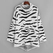 Shein Turtle Neck Split Back Asymmetrical Fuzzy Jumper