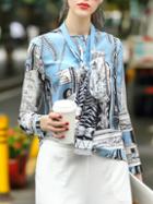 Shein Tie Neck Vintage Print Blouse