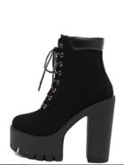 Shein Black Lace Up Chunky Platform Ankle Boots