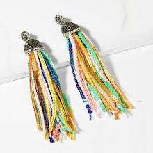 Shein Color Block Sequin Tassel Drop Earrings