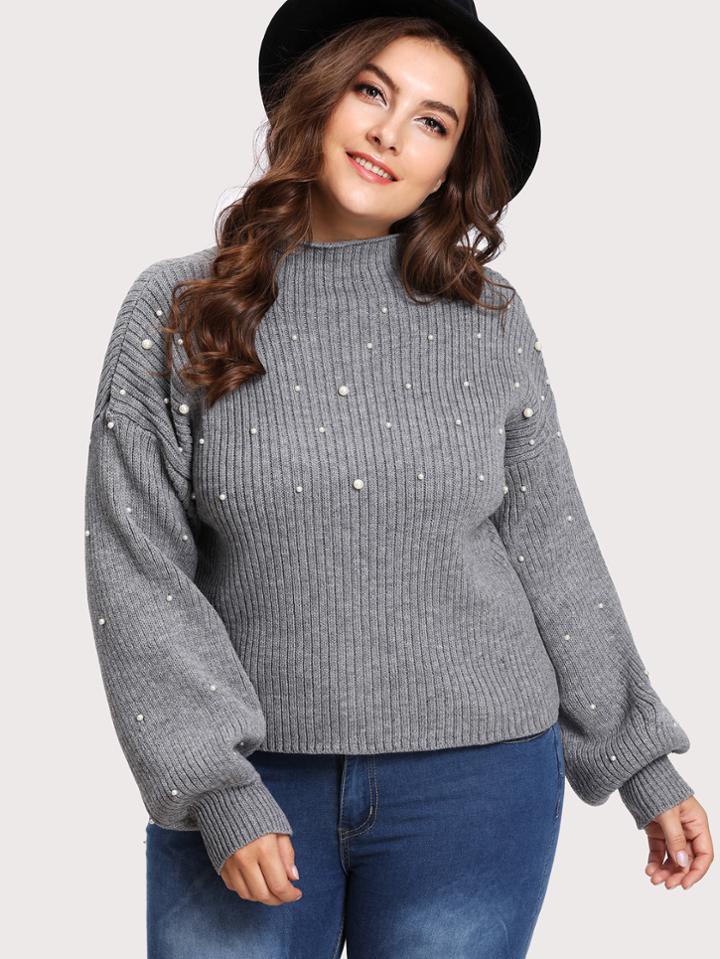 Shein Drop Shoulder Pearl Beading Jumper