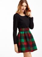 Shein Contrast Check Plaid Combo Dress With Belt
