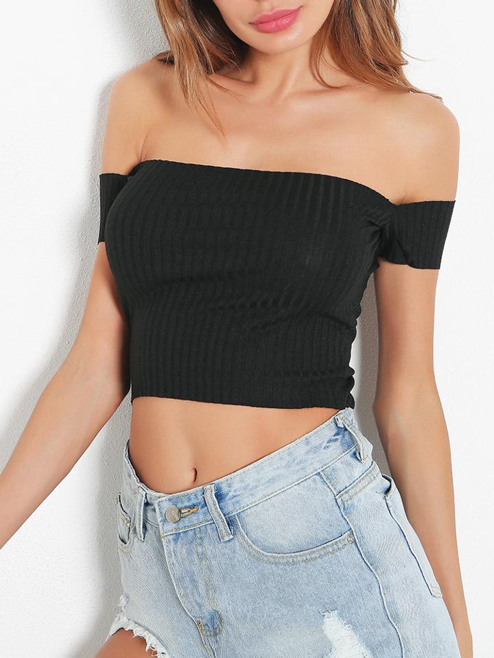 Shein Off Shoulder Ribbed Crop Tee